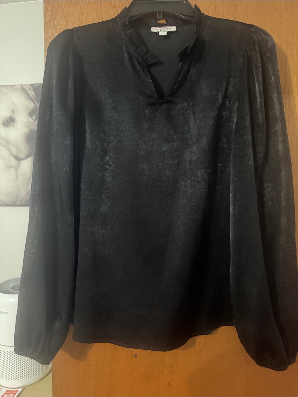 Andree by Unit Black Long-Sleeve Ruffle Neck Blouse